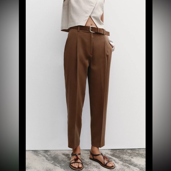 Zara brown belted flowy pants - Picture 2 of 7